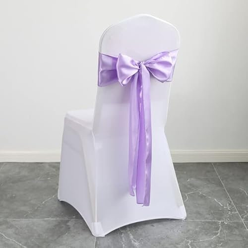 GILAYAS 10pcs/50pcs/100pcs Satin Chair Bow Sashes Wedding Chair Knot Ribbon Butterfly Ties Hotel Party Event Restaurant Decoration-Lilac,100pcs