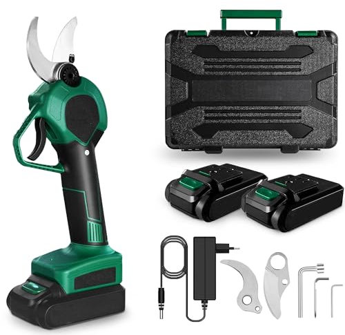 XMTECH Elektrische Gartenschere Kabellose Akku Astschere Astschneider 3000mAh 21V mit 2x Batterien & Ersatzschneiderkopf, Elektrische Baumschere Strauchschere Rebschere für Garten Äste Blumenbeete