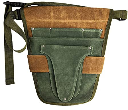 Handy Garden Tool Belt, with Multiple Pocket Heavy Duty Small Tool Belt Pouch Outdoor Gardening Tools Waist Belt for Women & Men Gardeners (Green and Brown)