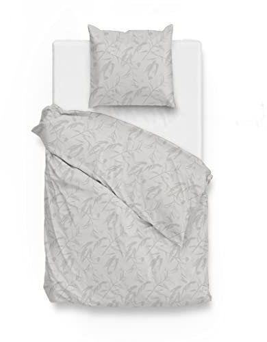 Zo!Home Mako-Satin Bettwäsche 200x200 Fiori di Satinado Ash Grey Blätter