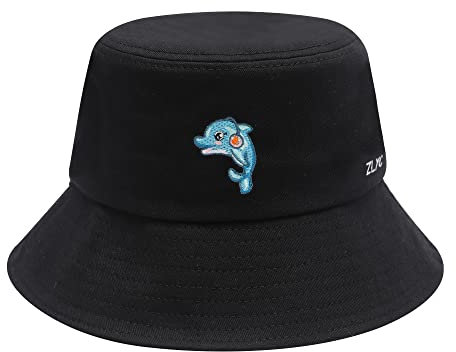 ZLYC Männer Frauen Sommer Fischerhüte Obst Hut, Schwarzer Delphin, One Size