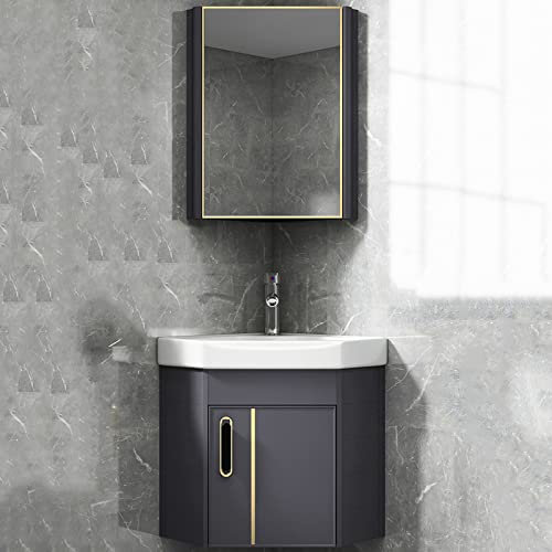 Lavandino da Bagno Ad Angolo, Mobile Bagno con Lavabo E Specchio, Lavabo Bagno Sospeso, Lavabo da Bagno con Contenitore ( Color : B-with mirror , Size : 42cm )
