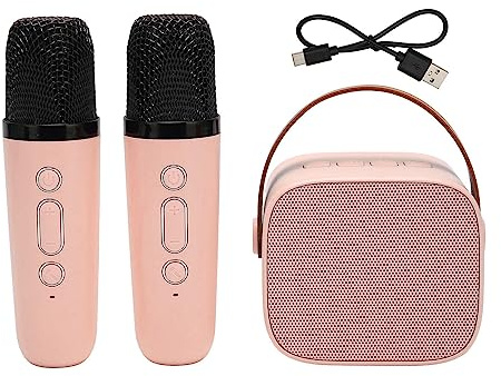 Karaoke-Maschine, Tragbarer -Lautsprecher, Multifunktionale Sprachwechseleffekte, Hall-Sound-Funktion mit 2 Kabellosen Mikrofonen für KTV für Partys (Rosa)