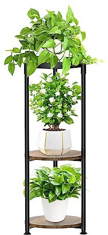 JC-Houser 3 Tier Tall Plant Stands Indoor, 34 Inch Metal Wood Corner Plant Stand for Indoor Plants, Round Flower Pot Holder Shelf Display Rack for Balcony Garden Patio Living Room(Black)