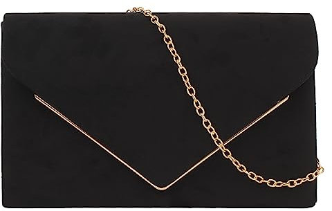 MilyaDE Damen Kunst Wildleder Clutch Abendtasche, Braut Handtasche Hochzeit Party Unterarmtasche Umhängetasche Schultertasche mit Schulterkette, Schwarz