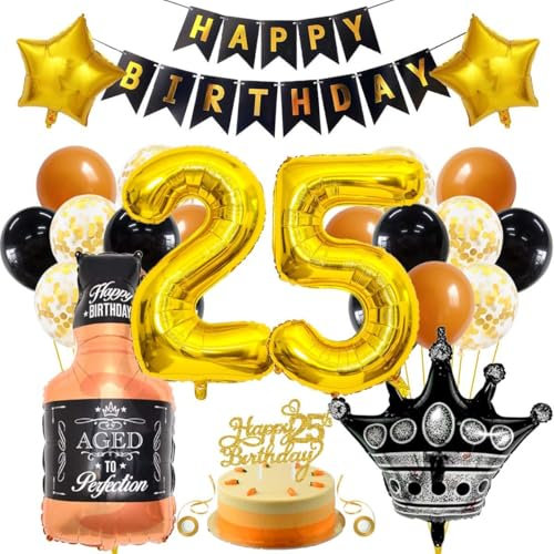 SNOWZAN Luftballon 25.geburtstag Junge Mädchen 25 Geburtstagdeko Happy Birthday Deko 25 Geburtstag Mädchen 25 Party Deko Schwarze Gold 25 Jahre Geburtstagdeko 25 Ballon Deko 25er Deko Geburtstag