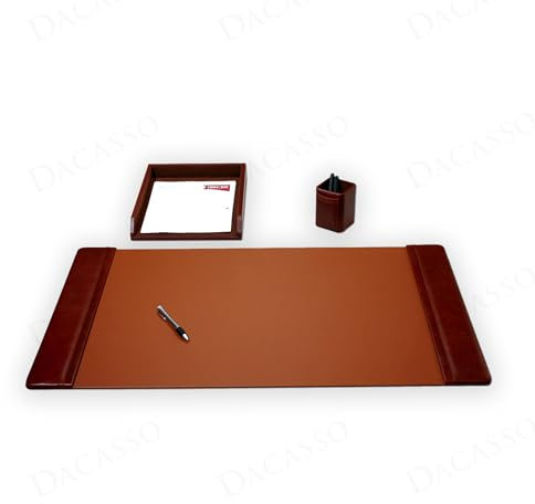 Dacasso 3-teiliges Luxus-Schreibtisch-Zubehör-Set aus Mokka-Leder – Schreibtisch-Dekor – 86,4 x 50,8 cm Leder-Schreibunterlage & Schreibtisch-Organisation Essentials