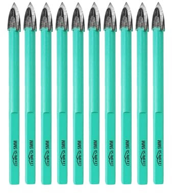 LEKOMESH Masonry Concrete Drill Bits - 10pcs 3/16Inch (5mm) Carbide Drill Bits Tip for Wood, Plastic, Masonry, Ceramic Tile, Concrete, Marble, Triangle Shank