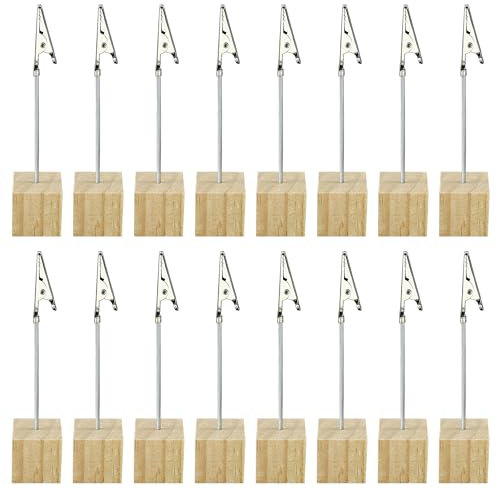 Lot de 16 pinces crocodiles avec base en bois, pinces crocodiles pour cartes photo artisanales (2,5 cm)