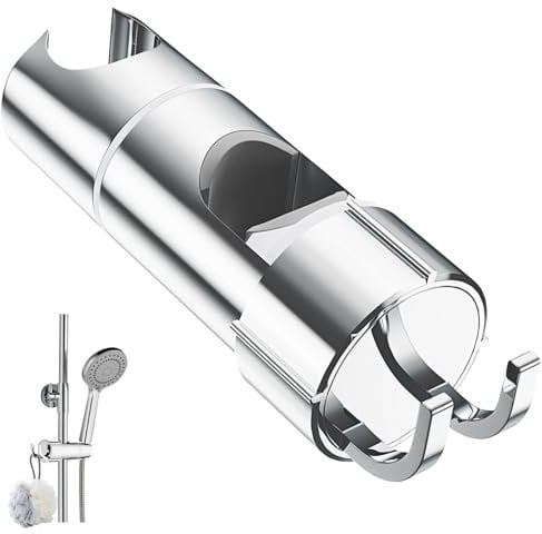 Alyvisun Universal Soporte Ducha con 2 Ganchos para Cabezales de Ducha de 20,5-23,5 mm, Ajustable Sujeta Alcachofa Ducha para 16-27 mm Barra de Ducha, Cromado Soporte de Ducha