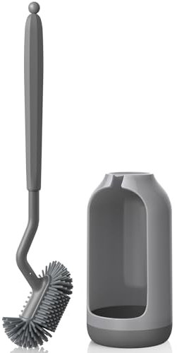 HAMITOR Silicone Toilet Brush Holder Set: Deep Cleaning S-Shaped Curved Bristle Brush for Bathroom Dead Corner Clean - Modern Rv Toilet Decorative Accessories - Grey