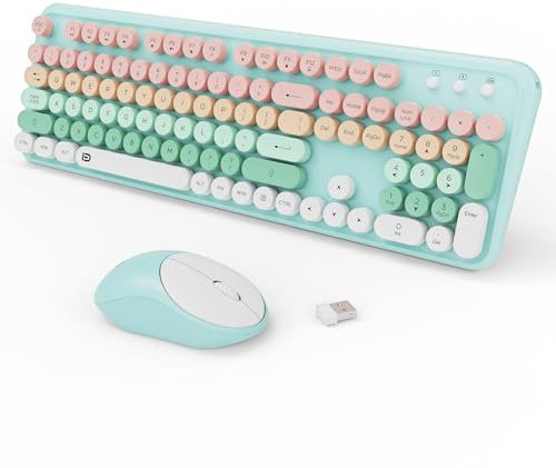 FOPETT 2.4GHz Wireless Keyboard and Mouse Set with Switch Button - Full-Size Keyboard - Compatible for Windows/Laptop/PC/Notebook/Smart TV and More - Green