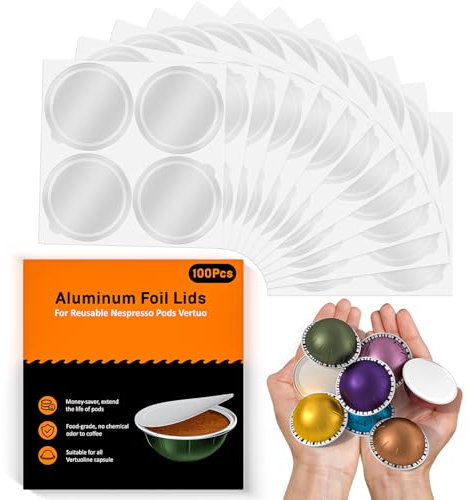 Lot de 100 couvercles réutilisables en aluminium pour capsules Nespresso Vertuo, compatibles avec capsules rechargeables Nespresso