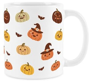 Purely Home Halloween Pumpkin Mug - Cute Cartoon Autumnal Gift - Tea/Coffee Ceramic White Cup