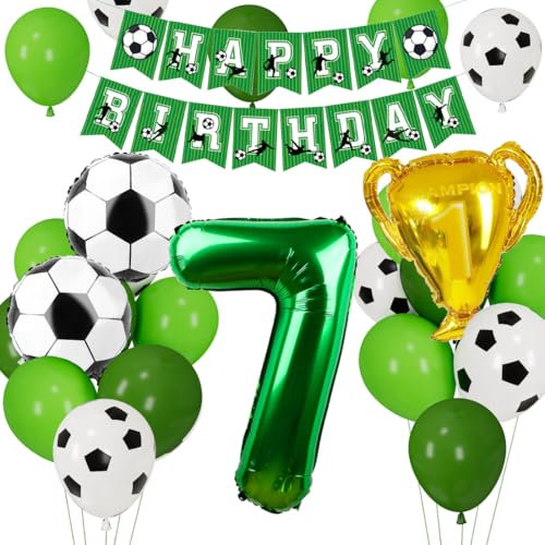 Cadimus Fußball Luftballon 7. Geburtstag, Fussball Deko Geburtstag Kinder 7 Jahre, Geburtstagsdeko Jungen 7 Jahre, Grün Folienballon für Fussball Party Kindergeburtstag