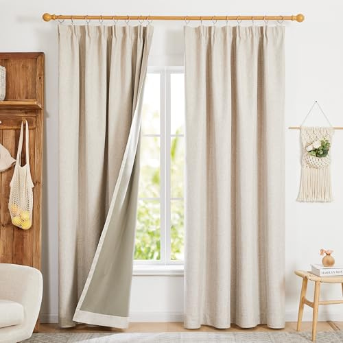 Deconovo Total Blackout Curtains Pencil Pleat Thermal Insulated Door Curtains for Living Room Taupe W52 x L84 Inch One Pair