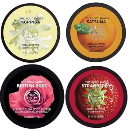 B-o-d-y S Body Butter Moringa, Satsuma, Rose, Strawberry, Compact & Portable, Moisturising Dry Skin, Nourishment, Vegan, Fast-Absorbing, 4-Pack, 50 ml