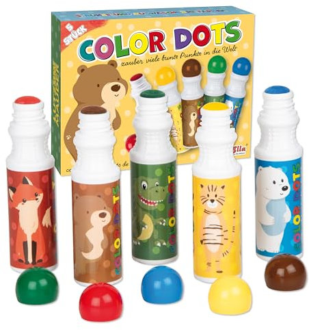 Lutz Mauder Stempel Marker Mal- und Stempelstifte Glossy Dots, 5 Stück Verschiedene TapirElla Designs in kräftigen Farben, Malstifte und Stempel in fünf Farben