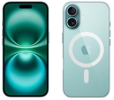 Apple iPhone 16 128GB: 5G Mobile phone with Apple Intelligence - Teal + Clear Case with MagSafe