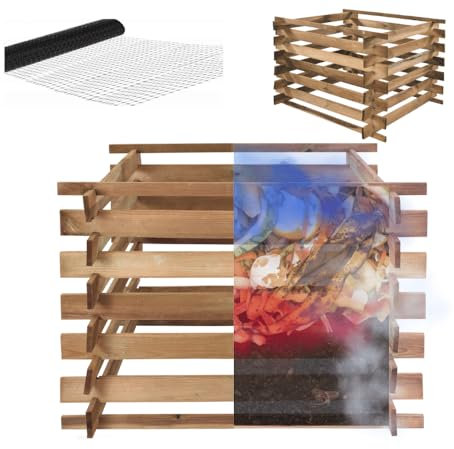 MODO24 Komposter KMP, Holzkomposter, Steckkomposter, Gartenkomposter, Druckimprägniert, Wetterfest, UV-beständig, Maulwurfgitter, Schutzgitter, Abmessungen 100x100x70 cm, Kapazität 600 l, Farbe: Braun