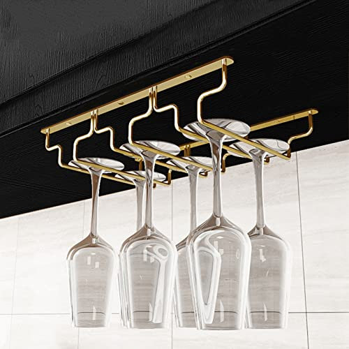Weinglashalter aus Metall, Organizer für Barschrank, Unterschrank, Stielgläser, Weinglasaufhänger, Gold, 34,5 x 28 x 5,5 cm