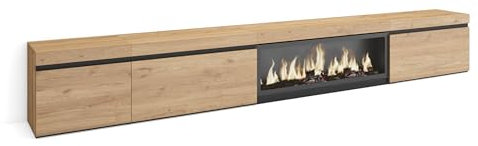 Skraut Home | Mueble TV | Televisión | Muebles de salón, almacenaje | 317x45x35 cm | Chimenea eléctrica XXL | Estilo Moderno | Roble