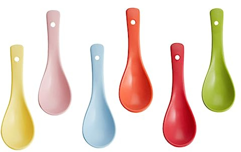 PAMINGONO Keramik Suppenlöffel Glatte Oberfläche Leicht zu Tragen für Suppe Reis und Dessert 6 Stück für Küche und Tisch Zufällige Farbe
