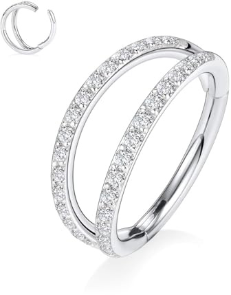 hengkaixuan G23, anello doppio naso in titanio, 20 G/18 G/16 G, Helix Daith Rook, Trago, cartilagine, Conch, orecchini a cerchio per uomo e donna, 6 mm fino a 12 mm