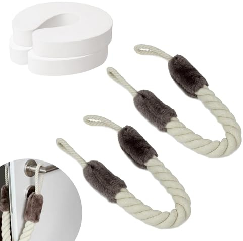 2 Stück Türkordel Klemmschutz, Baumwolle Türkordel, Türkordel Klemmschutz Set, Klemmschutz für Haustier, Kind und Baby, Weich und Waschbar, Türstopper Seil, Kinder Fingerschutz