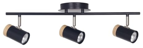 firstchoicelighting Stratton - Black with Wood Detail Three Way Spotlight