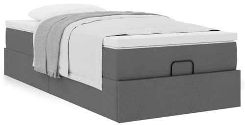 IKAYAA Boxspringbett 100 x 200 cm mit Matratze und Bettkasten, Polsterbett Dunkelgrau Type-2
