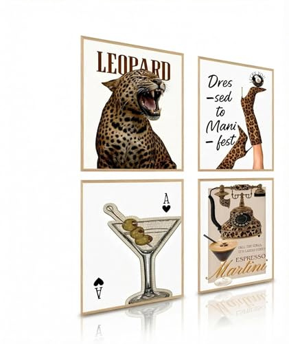 dzxnouart Trendige Leoparden-Wandkunst, adretter Geparden-Poster, Drucke, Y2K-Kokette, luxuriöses Gemälde für Mädchenzimmer, ungerahmt (50 x 70 cm), 4 Stück