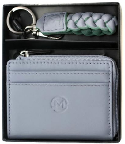 Mala Leather Ladies Gift Set – Genuine Leather Coin Purse with 4 Card Slots & Matching Keyring in Gift Box – Elegant Gift for Her – Black, Blue, Grey, Pink or Purple – 13 × 11 × 2.5 cm (Blue)