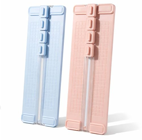 4-in-1 Papierschneider 2er Set, Papier Cutter mit Lineal & Rillwerkzeug für Gerade-, Wellen-, Gestrichelte- & Faltlinien, Schneidegerät für Bastelpapier, Scrapbooking & DIY (Hellblau & Rosa)