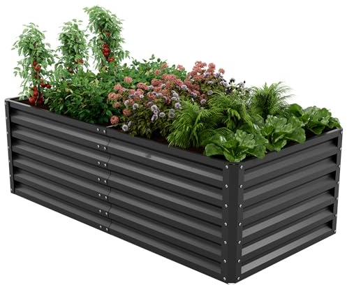 Amopatio Jardinière surélevée en Acier Galvanisé, Potager Extérieur/Balcon, Bac à Semis 970L, 180 x 90 x 60 cm, Résistant aux Intempéries pour légumes, Fleurs, Noir