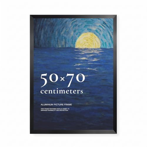 LIVINGTASTE 1 Stück Bilderrahmen 50×70 cm - Aluminium Schwarz Rahmen | gebürstet mit gehärtetem Glas Fotos Großer Fotorahmen für Poster und Wohnzimmer Kinderzimmer Deko Galerie