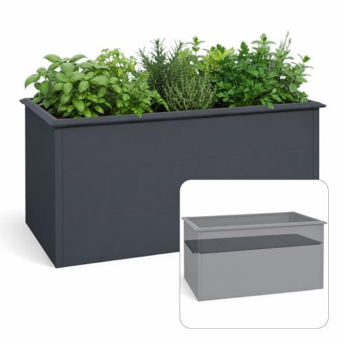 Hochbeet Pflanzbeet incl. Mittelplatte | Kräuter- und Gemüsebeet Metall verzinkt mit Einlegeplatte | 300 Liter Volumen 150 x 75 x 77 cm (B x T x H) Anthrazit rechteckig