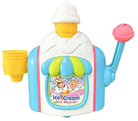 Badespielzeug mit Schaumeismaschine, Eiscreme-Schaummaschine, Badewannen Spielzeug, Seifenblasen-Badespielzeug Set mit Saugnapf, Eiscreme Badespielzeug, Wandmontiertes Schaumbad Spielzeug(Blau)