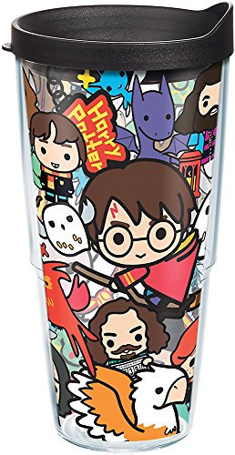 Tervis 1267929 Harry Potter - Group Charms Tumbler with Wrap and Black Lid 24oz, Clear