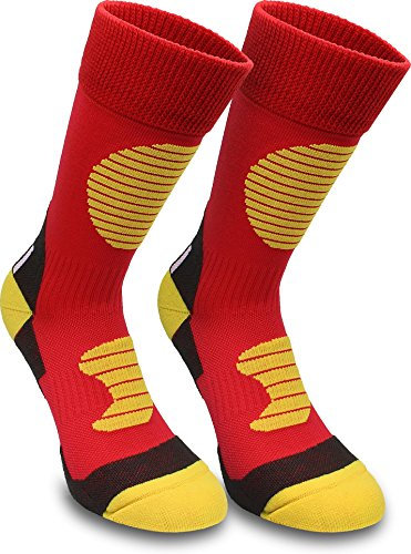 normani 3 Paar Multifunktionale Sportsocken mit Schienbein- & Fußrückenpolster - bestens geeignet als Skating- Inliner- Motorrad- & Trekkingsocken Farbe Rot/Gelb Größe 43/46