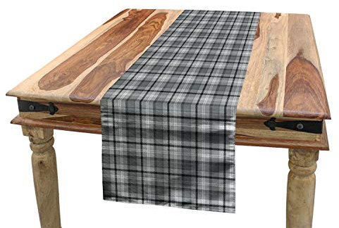 ABAKUHAUS Schwarz und Grau Tischläufer, Schottische Steppdecke, Esszimmer Küche Rechteckiger Dekorativer Tischläufer, 40 x 180 cm, Hellgrau und Schwarz