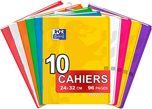 OXFORD Cahier EasyBook 24x32cm Grands Carreaux Seyès 96 Pages Agrafées Couverture Polypro Coloris Assortis