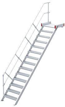Euroline Podesttreppe 45 Grad, 600 mm Stufenbr., 1 Handl. 1 Geländer - 14 Stufen