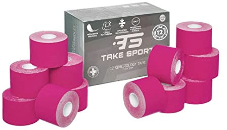 TS Take Sport® Kinesiology Tape 5 cm x 5 m – 12 rollos rosa elástico, kinesiotape de algodón y elastano, cinta kinesiológica adhesiva, vendaje neuromuscular, ideal fisioterapia, crossfit, ​​boxeo
