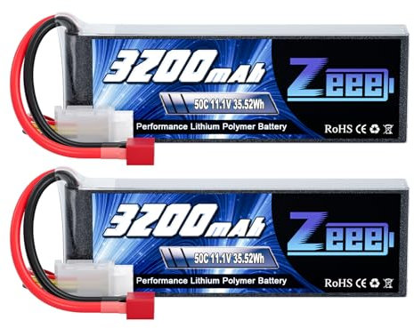 Zeee 3S Lipo Batterie 3200mAh 11,1V 50C 3S Batterie RC avec connecteur T pour FPV Racing Drones Vélo de Route Quadcopters Avion Hélicoptère RC Bateau RC Voiture (2 Paquets)
