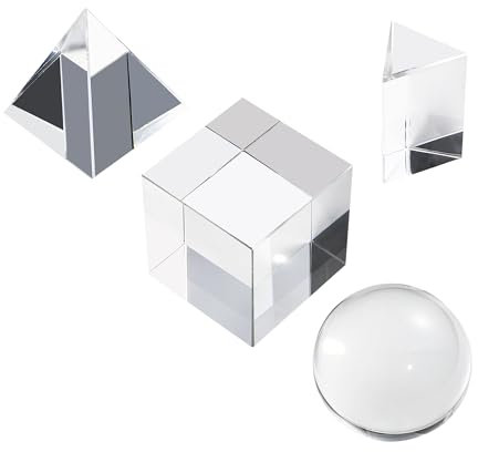 QFkris Prismen-Set für Fotografien, bestehend aus 50 mm Kristallkugel, 50 mm Kristallwürfel, 50 mm dreieckigem Prisma, 50 mm optische Pyramide mit Wischtuch und Box, Foto-Zubehör, 4 Stück