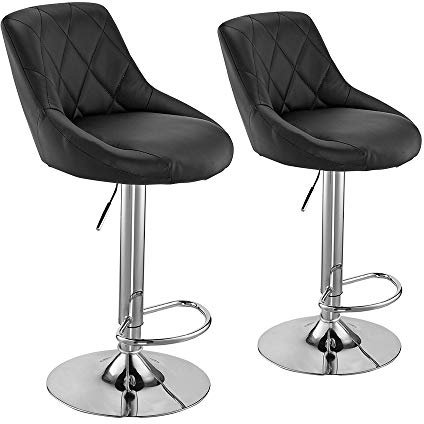 Panana Modern Bar Stools Set, Bar Chairs Breakfast Dining Stools for Kitchen Island Counter, Leatherette Exterior, Adjustable Swivel Gas Lift, Chrome Footrest and Base (Black)