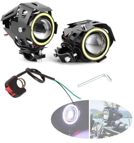 BigKing Foco de Ojos de Ángel, 2 uds., 12V 125W 3000lm U7, foco LED de Ojos de Ángel, luz blanca, faro de motocicleta IP68 con interruptor