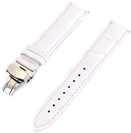 Leder Uhrenarmbänder 12-24mm Faltschließe Stahl Schliesse Armband Handgelenkgurt Weiß, 15mm