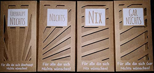xy Nichts Geschenk 4er Set Absolut gar nix verschenken witziger lustiger Scherzartikel Geburtstagsgeschenk Geschenk für Menschen, die Sich Nichts wünschen Naturkarton